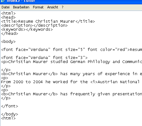 Here you can see the source code for formatting text